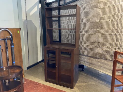 Tall Espresso Brown Bookshelf w/ Glass Doors