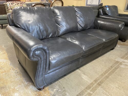SIMON LI Black Nail Trim Leather Sofa