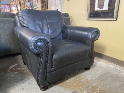 SIMON LI Black Nail Trim Leather Armchair