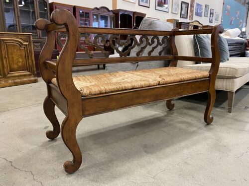 Vintage Wooden Bench w/ Rattan Cushion