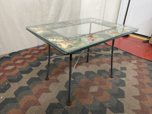 Small Wrought Iron Glass Top Floral Table