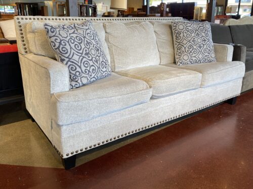 Neutral Grey Stud Trim 3-Seater Sofa