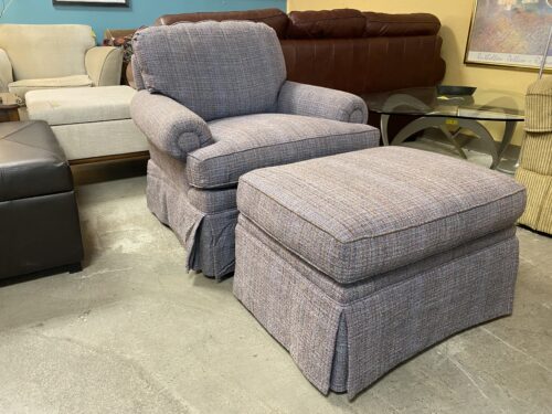 Periwinkle Tweed Armchair w/ Ottoman