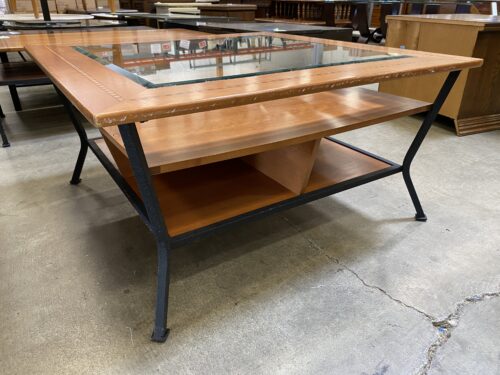 Wood & Metal Square Glass Top Coffee Table