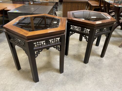Asian Inspired Hexagonal Smoked Glass End Tables (Set of 2)