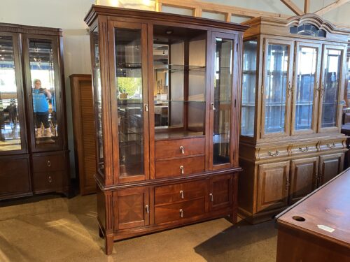Glossy Brown 2Pc. Glass Shelf Display Hutch