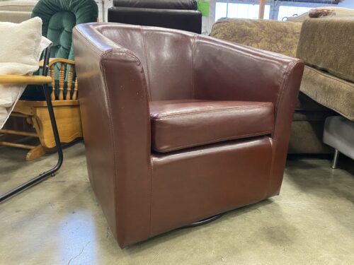 Burgundy Barrel Swivel Accent Chair