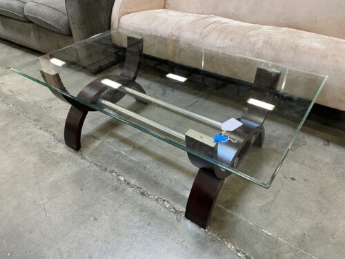 KLAUSSNER Quantum Curved Wood Base Coffee Table with Glass Top