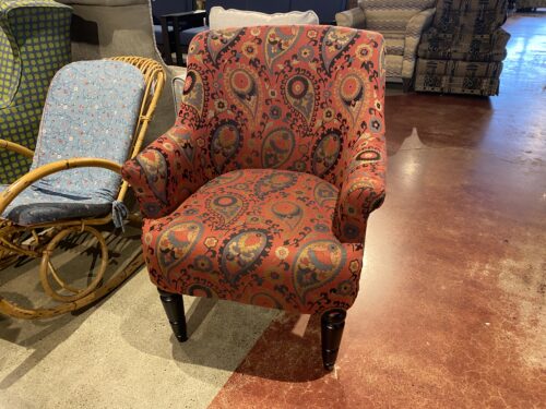 Red Paisley Print Armchair with Decorative Legs