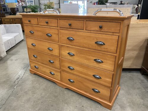 Cherry Stained 12 Drawer Dresser with Support Handles