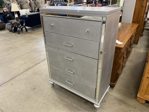 NEW CLASSIC  Valentino Silver Croc Embossed Tallboy Dresser