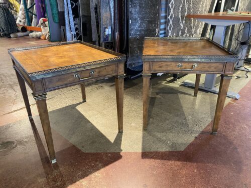 BAKER FURNITURE French Regency Solid Wood End Table with Brass Trim (Set of 2)