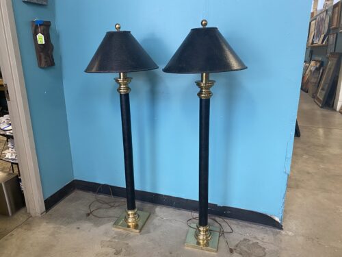 STIFFEL  Vintage Black Leather Wrapped Floor Lamps