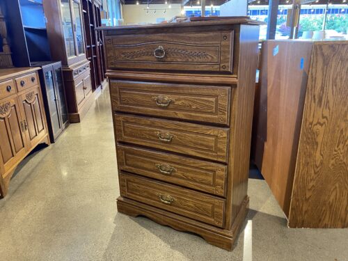 Floral Carved Five Drawer Tallboy Dresser