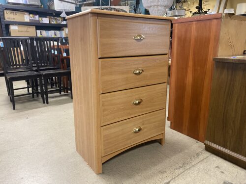 Ash Wood 4 Drawer Tall Boy w/ Gold Hardware