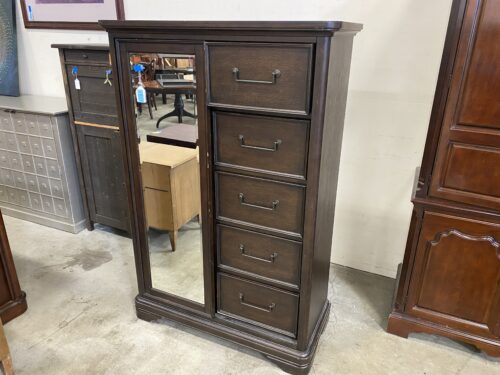 KLAUSSNER  Dark Stain Sliding Mirror Door 5 Drawer Armoire