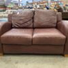 Chocolate Brown Leather Loveseat with Large Sloped Arms