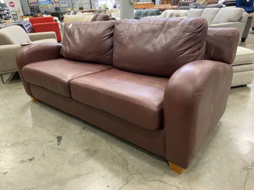 Chocolate Brown Leather Sofa with Large Sloped Arms