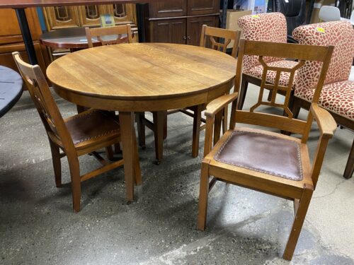 Wooden Round Dining Set w/ 4 Leather Inlay Chairs