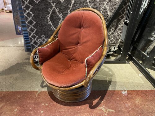Bamboo Swivel Rocking Chair with Red Cushion