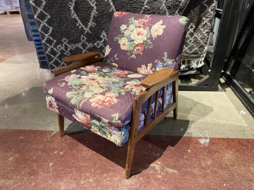 Purple Floral Chair with Retro Wood Frame