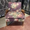 Purple Floral Chair with Retro Wood Frame
