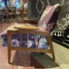 Purple Floral Chair with Retro Wood Frame