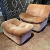 Rose Pink Velvet Scoop Lounge Chair with Ottoman