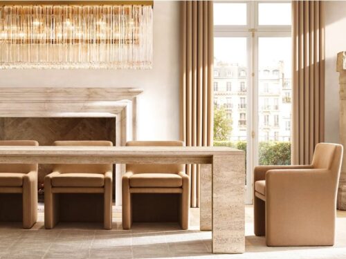 NEW! RH Wyeth Travertine Stone Parsons Dining Table