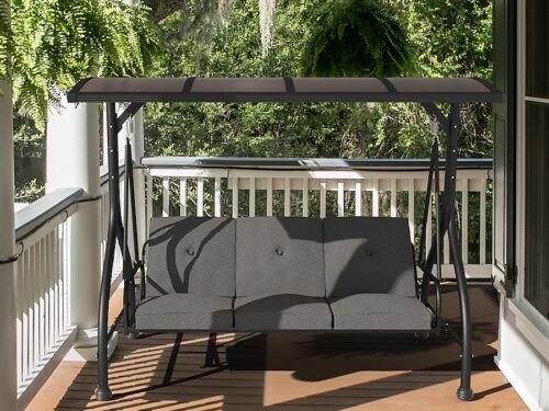 NEW! VEIKOUS PC Roof 3 -Person Gray Steel Outdoor Swing