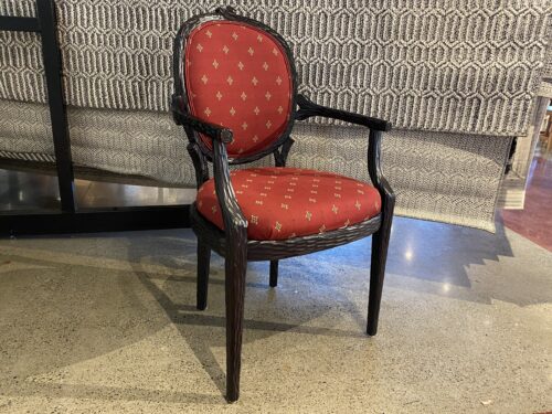 Dark Trunk Texture Red Seat Dining Chair w/ Arms