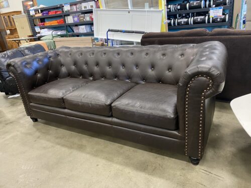 COASTER Roy Espresso Brown Leather Chesterfield Sofa