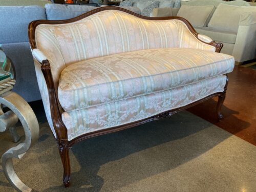 Wood Frame Striped Parlor Loveseat