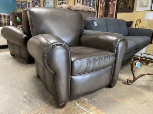 POTTERY BARN Manhattan Roll Arm Leather Manual Reclining Chair
