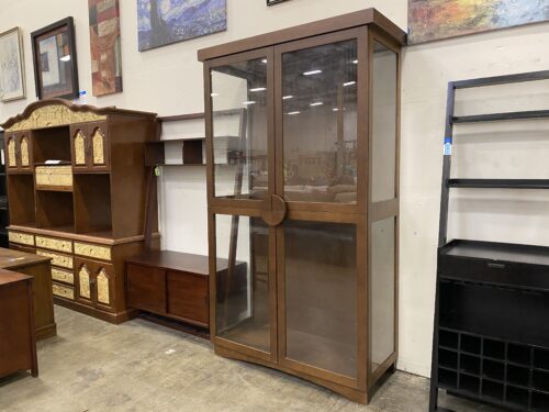 Dark Wooden Circular Handle Curio Cabinet