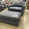 DIVANI Midnight Blue Leather Accent Chair with Ottoman