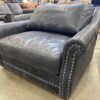DIVANI Midnight Blue Leather Accent Chair with Ottoman