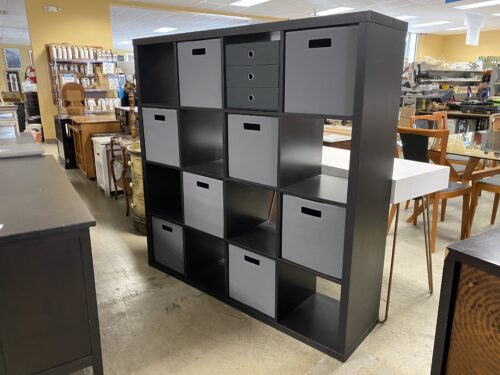 Black 16-Cubby Bookshelf w/ 9 Baskets
