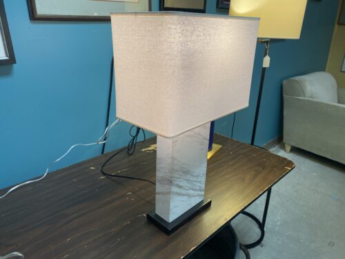 RESTORATION HARDWARE Rectangular Column Marble Table Lamp in Bronze