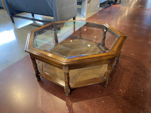 Vintage Octagon Glass Top Two Tier Coffee Table