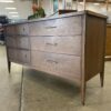 BROYHILL  Vintage Mid-Century Modern Saga Walnut Long Dresser with Mirror
