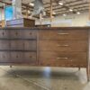 BROYHILL  Vintage Mid-Century Modern Saga Walnut Long Dresser with Mirror