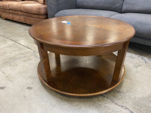 Dark Zebrawood Round 2 Tier Coffee Table with Wheels