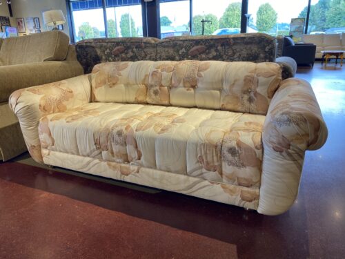 Vintage Pink Floral Tufted Lounge Sofa on Casters