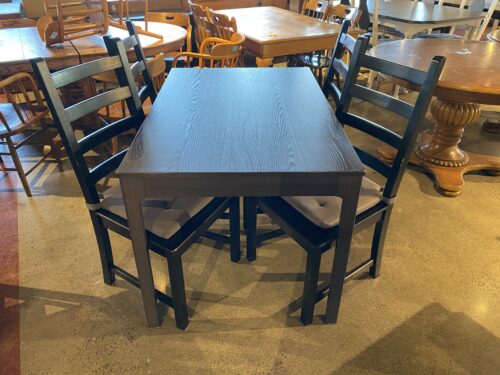 47.25"x31.5" Black Table with Four Black Wooden Chairs and Cushion