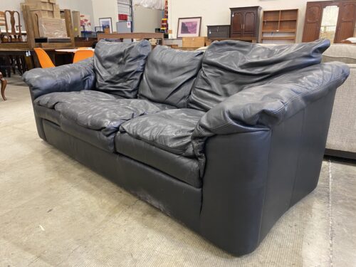 LEATHER FURNITURE CO. Black Leather 3 Seat Sofa