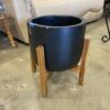 Black Concrete Planter with Wood Base