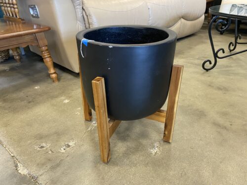 Black Concrete MCM Planter with Wood Base