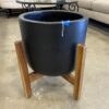 Black Concrete Planter with Wood Base