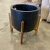 Black Concrete Planter with Wood Base